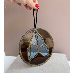 Stained Glass Floral Wall Hanging | Purple & Blue Leaf Design Art Glass Ornament